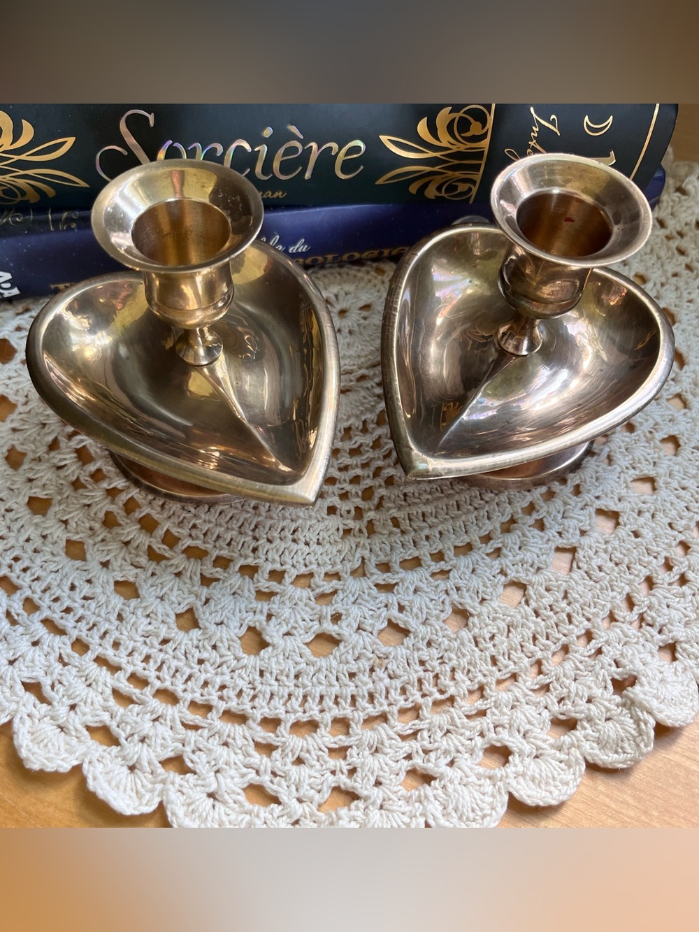 Heart-Shaped Brass Candle Holders - Gold Finish